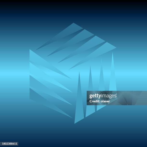 abstract icy cube on blue gradient background. - ice cube stock illustrations