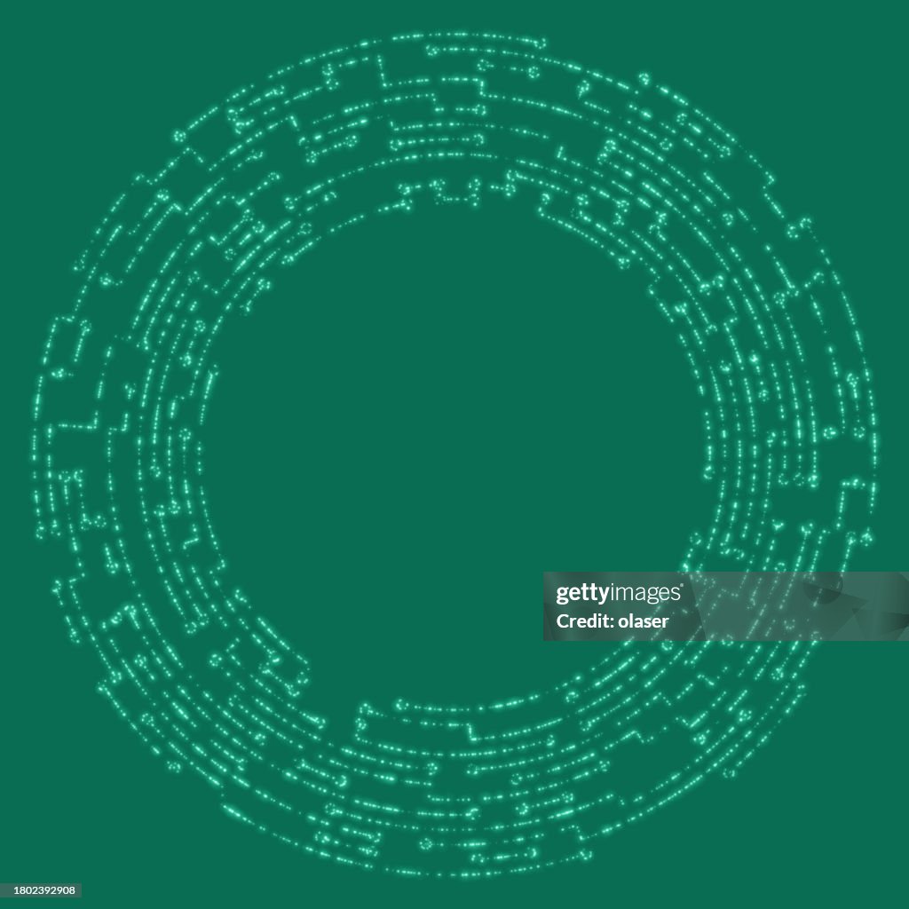 Computer Bit Graphic Circular Circuit Board With Illuminated Data Bits High-Res Vector ...