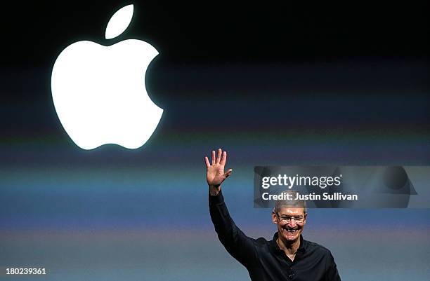 Apple CEO Tim Cook speaks during an Apple product announcement at the Apple campus on September 10, 2013 in Cupertino, California. The company...