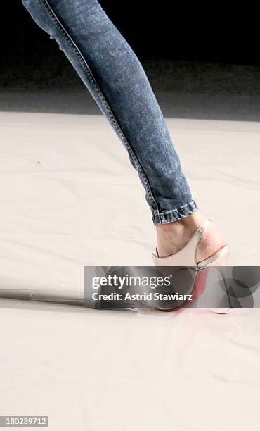 Model prepares backstage with TRESemme at the Jenny Packham fashion show during Mercedes-Benz Fashion Week Spring 2014 at The Stage at Lincoln Center...