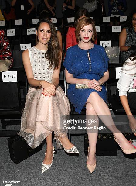 Actors Louise Roe and Christina Hendricks attend the Jenny Packham show during Spring 2014 Mercedes-Benz Fashion Week at The Studio at Lincoln Center...
