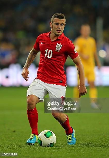 Jack Wilshere of England runs with the ball during the FIFA 2014 World Cup Qualifying Group H match between Ukraine and England at the Olympic...