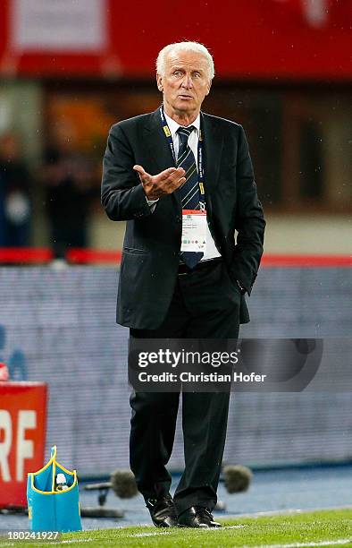 Coach Giovanni Trapattoni of Ireland reacts during the FIFA World Cup 2014 Group C qualification match between Austria and the Republic of Ireland at...