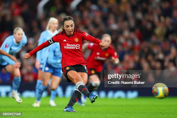 Katie Zelem of Manchester United scores the team's first goal during the Barclays Women´s Super League match between Manchester United and Manchester...