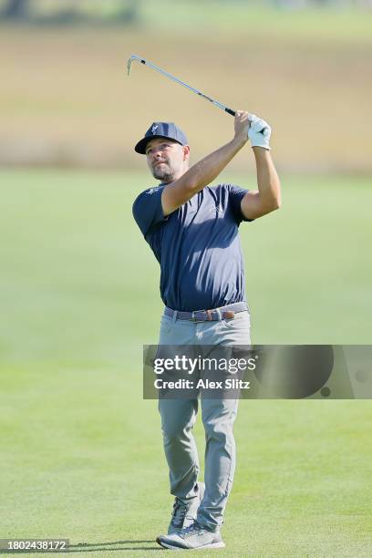 Ryan Moore of the United States hits from the fifth fairway during the final round of The RSM Classic on the Seaside Course at Sea Island Resort on...