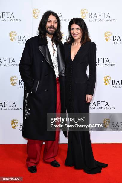Simon Neil and Francesca Pieroni attend the 2023 BAFTA Scotland Awards held at the DoubleTree by Hilton Glasgow Central on November 19, 2023 in...