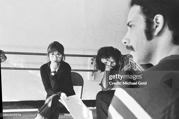 Cast of 'Lemmings' with Alice Playten, John Belushi and Christopher Guest rehearsing in a rehearsal hall in New York City in circa 1973.