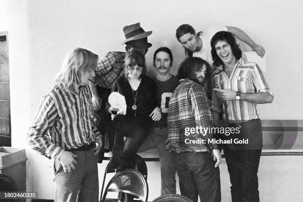 The cast of 'Lemmings,' including Director Tony Hendra, Alice Playten, Gary Goodrow behind her with two hats, Christopher Guest, John Belushi, Paul...