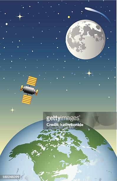 earth and moon in space - satellite image stock illustrations