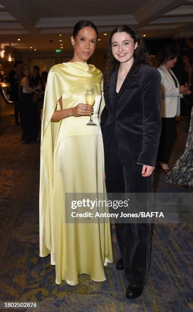 Vinette Robinson and Lucy Halliday attend the 2023 BAFTA Scotland Awards Champagne Reception held at the DoubleTree by Hilton Glasgow Central on...