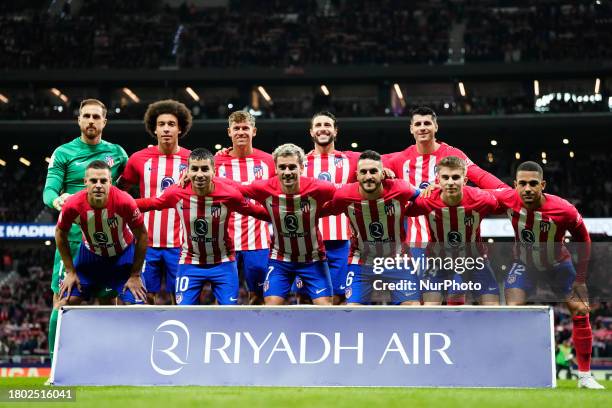 Atletico line up Jan Oblak, Axel Witsel, Marcos Llorente, Mario Hermoso, Alvaro Morata, Cesar Azpilicueta, Angel Correa, Antoine Griezmann, Koke...