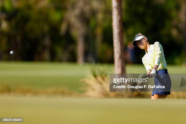 Nelly Korda of the United States chips to the first green during the final round of the CME Group Tour Championship at Tiburon Golf Club on November...