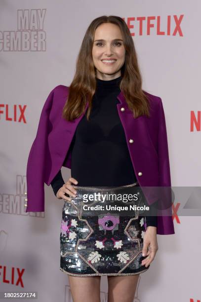 Natalie Portman attends Netflix's "May December" Los Angeles Photo Call at Four Seasons Hotel Los Angeles at Beverly Hills on November 17, 2023 in...
