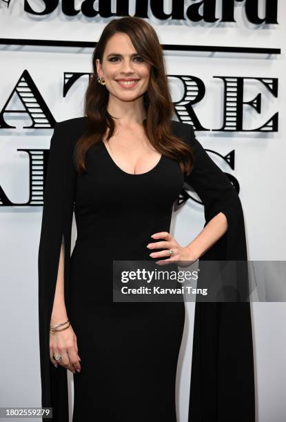 Hayley Atwell arrives at the Evening Standard Theatre Awards 2023 at Claridge's Hotel on November 19, 2023 in London, England.