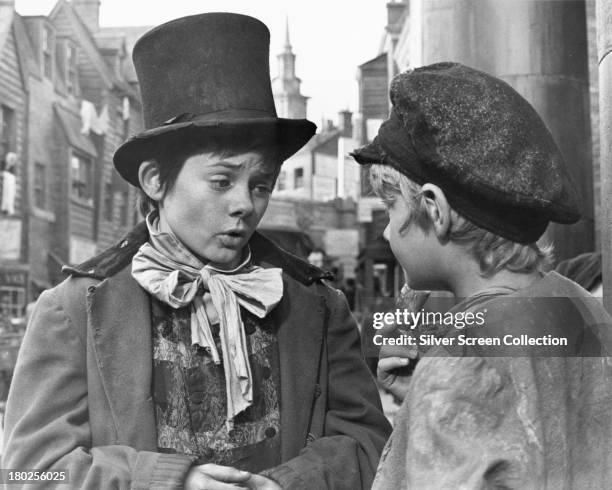 English child actors Jack Wild as the Artful Dodger, and Mark Lester as Oliver Twist in 'Oliver!', directed by Carol Reed, 1968.