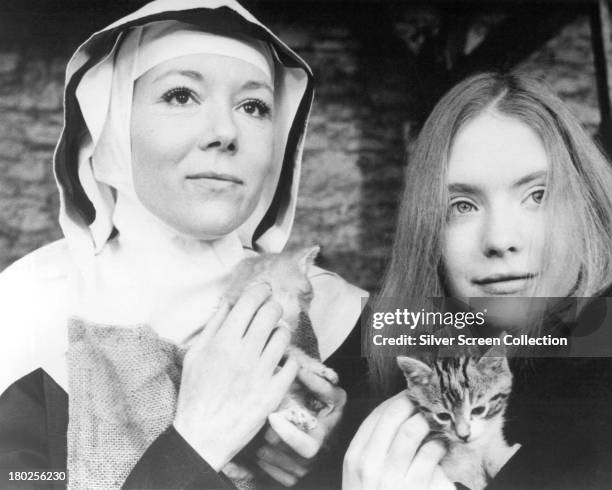 English actresses Diana Rigg , as Dame Phillipa, and Judi Bowker as Joanna, in the TV movie 'In This House Of Brede', directed by George Schaefer,...