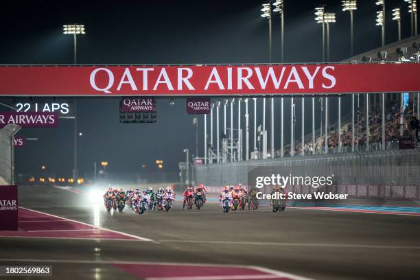 MotoGP race start during the Race of the MotoGP Qatar Airways Grand Prix at Losail Circuit on November 19, 2023 in Doha, Qatar.