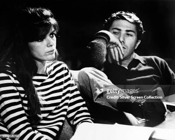 Dustin Hoffman as Ben Braddock and Katharine Ross as Elaine Robinson in 'The Graduate', directed by Mike Nichols, 1967.