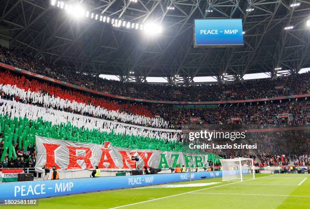 Hungarian ultra fans show their support prior to the UEFA EURO 2024 qualifying round match between Hungary and Montenegro at Puskas Arena on November...