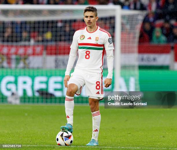 Adam Nagy of Hungary looks on during the UEFA EURO 2024 qualifying round match between Hungary and Montenegro at Puskas Arena on November 19, 2023 in...
