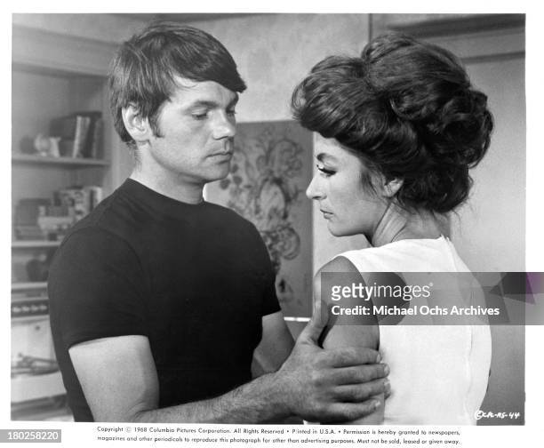 Actor Gary Lockwood and actress Anouk Aimee on the set of the Columbia Pictures movie "Model Shop" in 1969.
