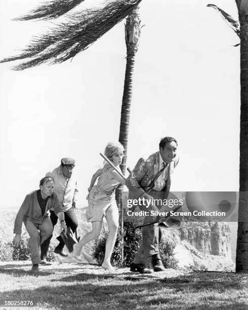 Mickey Rooney, Buddy Hackett , Edie Adams and Sid Caesar in 'It's A Mad Mad Mad Mad World', directed by Stanley Kramer, 1963.