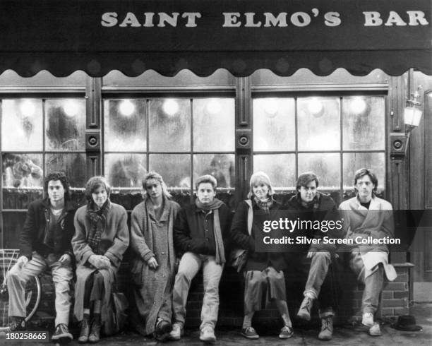 The cast of 'St. Elmo's Fire', directed by Joel Schumacher, 1985. Left to right: Rob Lowe, Ally Sheedy, Demi Moore, Emilio Estevez, Mare Winningham,...