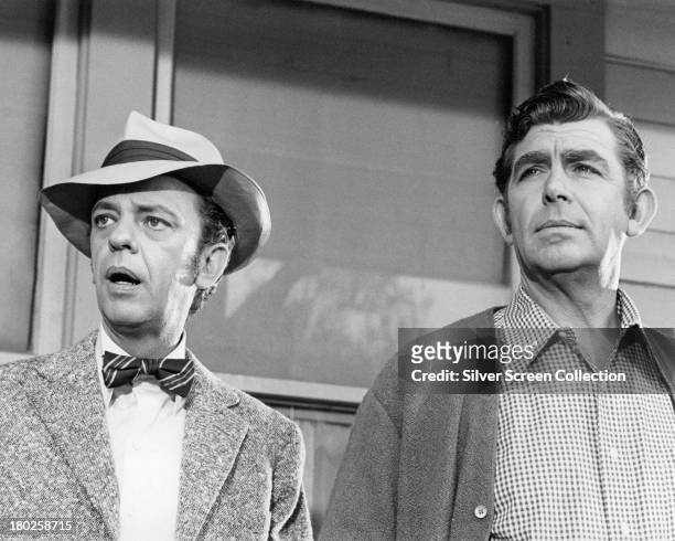 American actors Don Knotts , as Barney Fife, and Andy Griffith , as Sheriff Andy Taylor in the US sitcom 'The Andy Griffith Show', circa 1965.