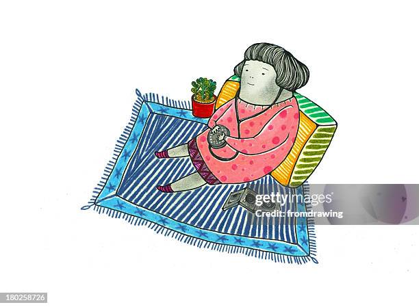 thanks music2 - sitting with cat drawing stock pictures, royalty-free photos & images