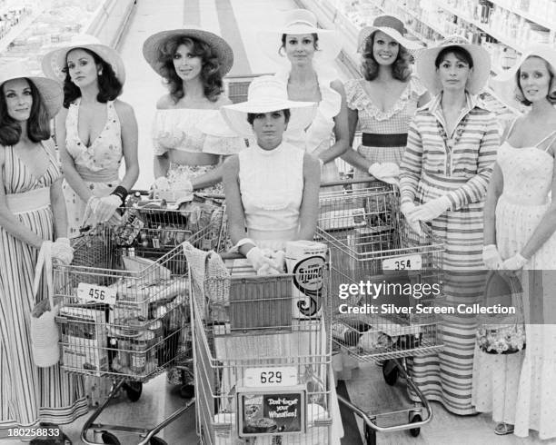 The female cast in a publicity still for 'The Stepford Wives', directed by Bryan Forbes, 1975. Left to right: Toni Reid, Carole Mallory, Tina Louise,...