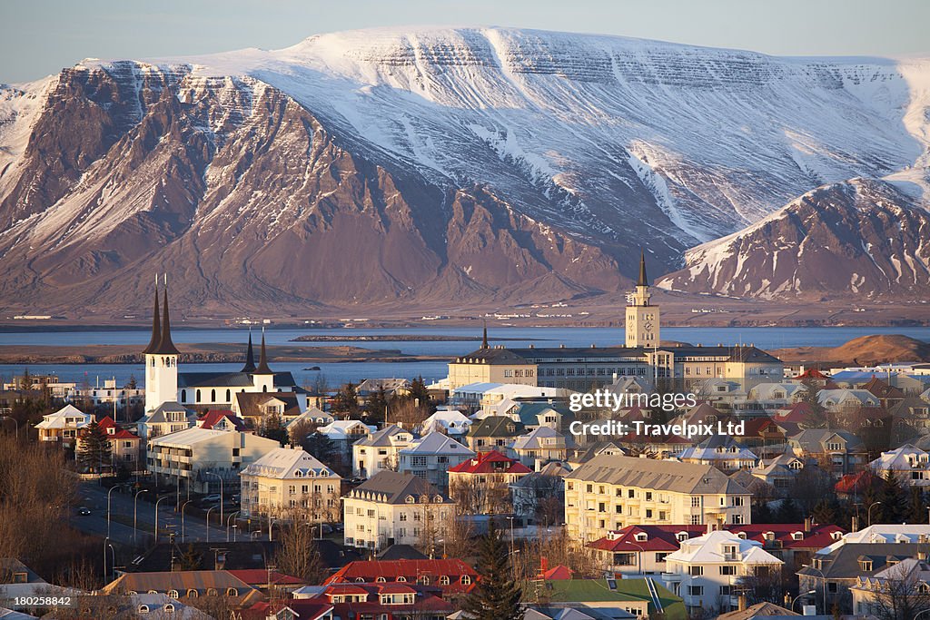 Elevated view over Reykjavik, Iceland
