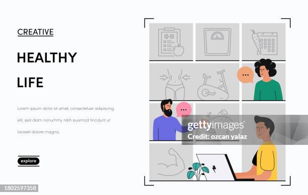 healthy life related vector banner design concept. global multi-sphere ready-to-use template. web banner, website header, magazine, mobile application etc. modern design. - carrot smoothie stock illustrations