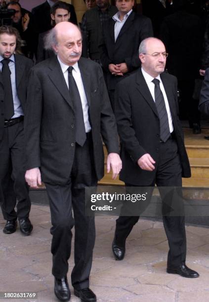 Druze leader Walid Jumblatt and parliament member Ghazi Aridi attend the funeral of Lebanon's slain former prime minister Rafiq Hariri in central...