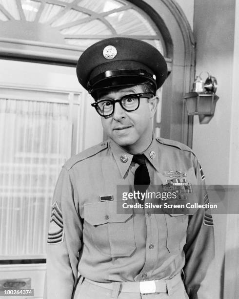 American actor and comedian Phil Silvers as Sergeant Ernie Bilko, in a promotional portrait for the US TV sitcom 'The Phil Silvers Show', circa, 1957.
