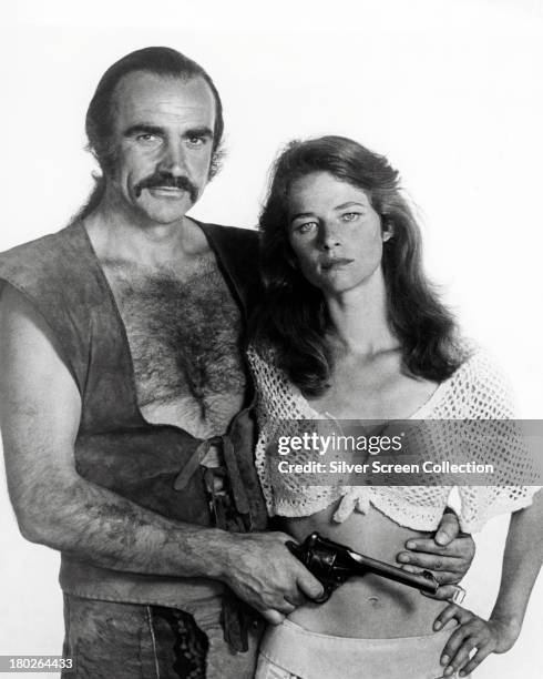Sean Connery as Zed and Charlotte Rampling as Consuella in a promotional portrait for 'Zardoz', directed by John Boorman, 1974.