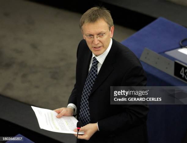 Commissioner for science and research Janez Potocnik of Slovenia takes part 13 January 2005 a plenary session debate of the European Parliament on...