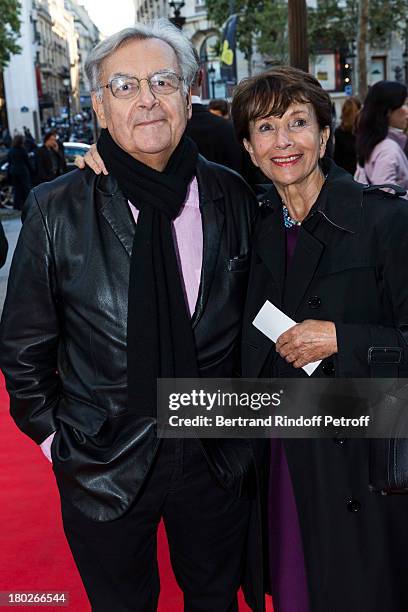 Jean-Claude Meyer and companion Anne-Claire Taittinger arrive for the premiere of the movie "Quai d'Orsay", organized by the Claude Pompidou...