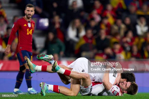 Khvicha Kvaratskhelia of Georgia celebrates after scoring his team's first goal with teammate Giorgi Chakvetadze during the UEFA EURO 2024 European...