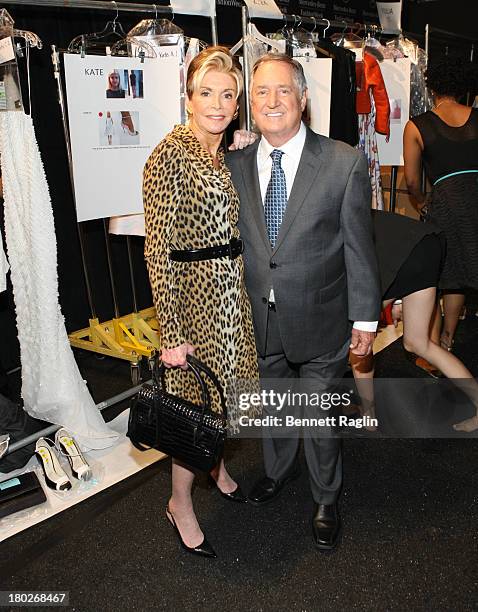 Recording artist Neil Sedaka and Leda Strassberg attend the Dennis Basso show during Spring 2014 Mercedes-Benz Fashion Week at The Stage at Lincoln...