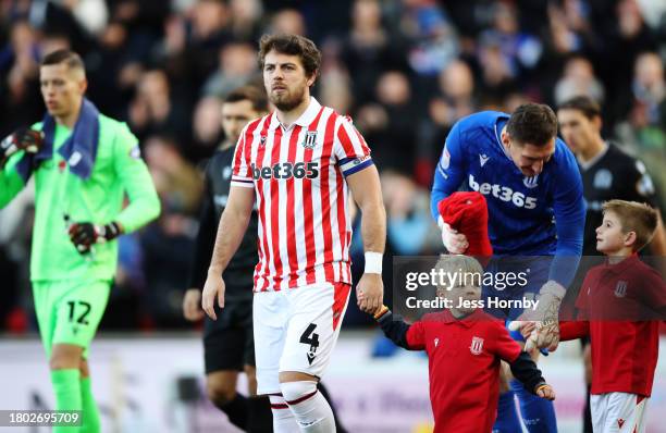 Ben Pearson of Stoke City leads his team out prior to the Sky Bet Championship match between Stoke City and Blackburn Rovers at Bet365 Stadium on...