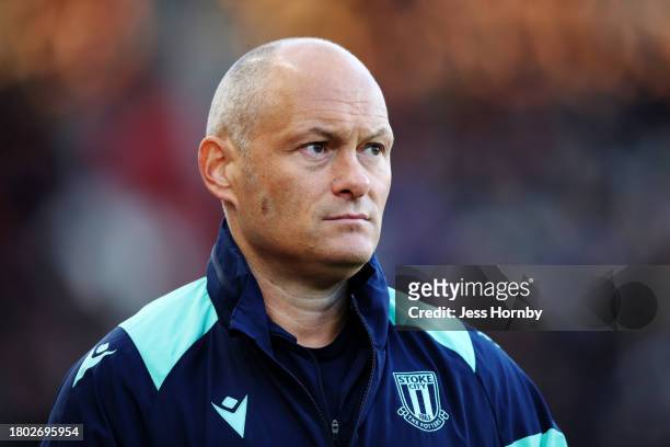 Alex Neil, Manager of Stoke City, looks on prior to the Sky Bet Championship match between Stoke City and Blackburn Rovers at Bet365 Stadium on...