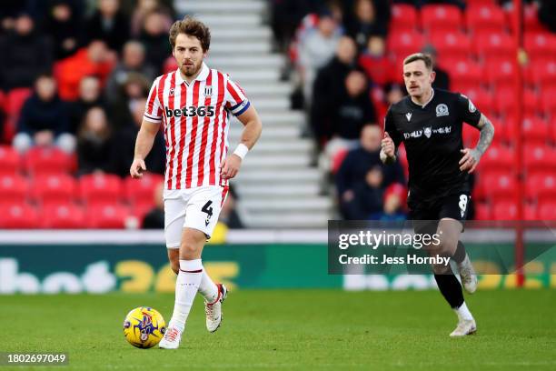 Ben Pearson of Stoke City runs with the ball during the Sky Bet Championship match between Stoke City and Blackburn Rovers at Bet365 Stadium on...