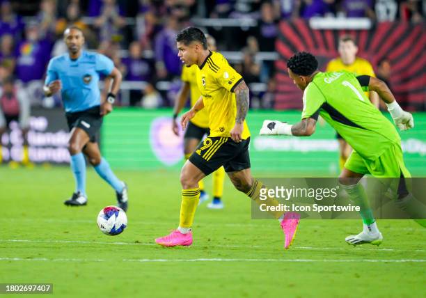 With one minute left in the 2nd Ot Columbus Crew forward Cucho Hernández scores an empty net goal during the MLS soccer Eastern Conference Semifinal...