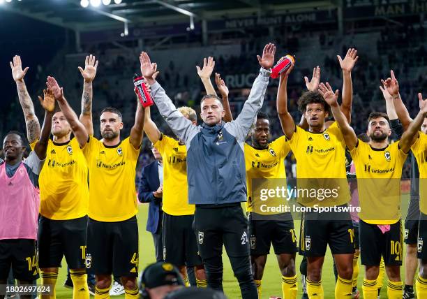 Columbus Crew celebrate the win during the MLS soccer Eastern Conference Semifinal match between the Orlando City SC and Columbus Crew on November...