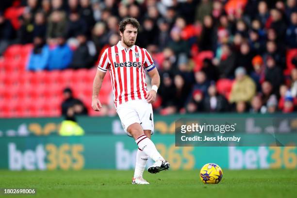 Ben Pearson of Stoke City passes the ball during the Sky Bet Championship match between Stoke City and Blackburn Rovers at Bet365 Stadium on November...