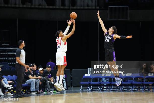 Dewayne Dedmon of the Ontario Clippers shoots the ball against the Stockton Kings during the G-League game on November 25, 2023 at Stockton Arena in...