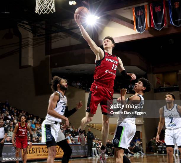November 25: Drew Peterson of the Sioux Falls Skyforce drives to the basket against the Iowa Wolves during their game at the Sanford Pentagon on...