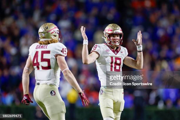 Florida State Seminoles quarterback Tate Rodemaker reacts after a play during the game between the Florida Gators and the Florida State Seminoles on...
