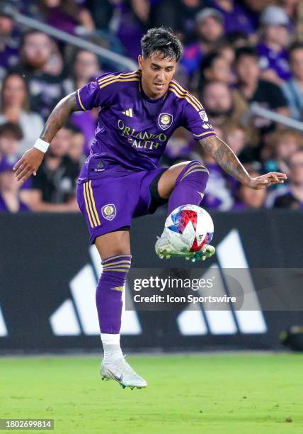 Orlando City forward Facundo Torres receives a pass during the MLS soccer Eastern Conference Semifinal match between the Orlando City SC and Columbus...