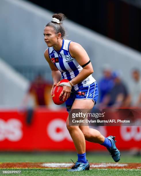 Emma Kearney of the Kangaroos in action during the 2023 AFLW Second Preliminary Final match between The North Melbourne Tasmanian Kangaroos and The...